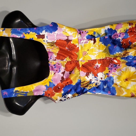 BISOU BISOU MICHELE BOHBOT RUCHED  tiered MULTICOLOR PRINT SLEEVELESS - Picture 3 of 4